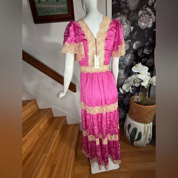 Free People Spell Pink and Cream Maxi Dress/ Size XS - Picture 9 of 11